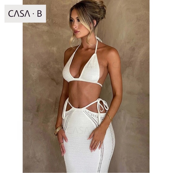NEW to CASA B💫| The Maldives Crochet Knit Maxi Skirt & Triangle Top Ivory Set - Picture 3 of 7